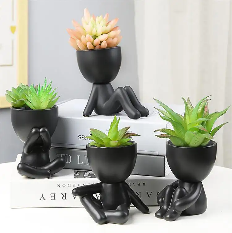 Bonito Cartoon Body Art Flower Pot Vaso De Cerâmica Plantador Desktop Ornamentos Home Decor Garden Pot Suculento Plant Pot