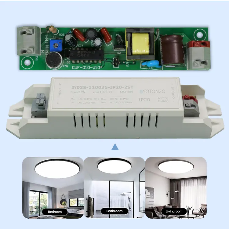 Controlador LED unipolar no aislado 38W 82V 350ma IP20 fuente de alimentación de circuito de tecnología de caja de luz de corriente constante para luces LED