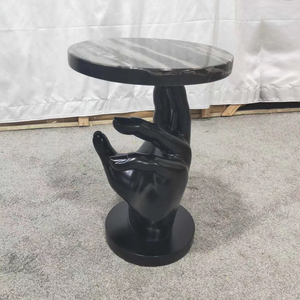 木雕手形设计圆形黑色端桌小边桌用于客厅 - Product Image 5