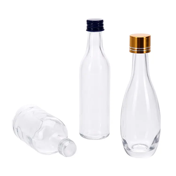 VISTA Flint Mini bottiglia di vetro su misura Logo trasparente 30ml 50ml 100ml tappo in alluminio bottiglie di vetro per Whisky liquore Brandy vino
