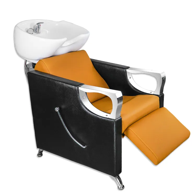 Silla de champú y cuenco para salón, lavabo de cerámica, cama de champú, respaldo, silla de lavabo de peluquería para Spa, equipo de salón de belleza