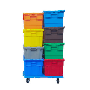 Caja sólida de PP encajable con tapas para distribución logística y caja de plástico apilable móvil