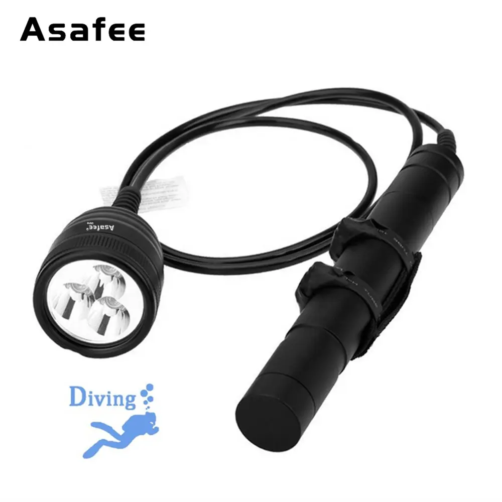 Asafee Split Diving Lamp Torch 3000LM Underwater Waterproof Scuba Diving led Flashlight Powerful Diver Main Light for Cave Wreck