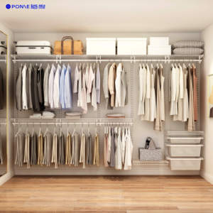 Groothandelsprijs draagbare kledingkast metalen kledingrek organizer met planken voor kleine slaapkamer studentenkamer - Product Image 3