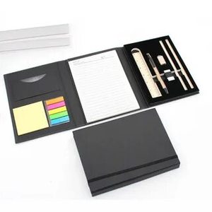 Logotipo personalizado Material de Escritório Couro Dobrado Preto vermelho azul Papelaria <span class=keywords><strong>Memo</strong></span> Pads <span class=keywords><strong>Sticky</strong></span> Notes <span class=keywords><strong>Notepad</strong></span> Com Pen Réguas <span class=keywords><strong>Set</strong></span> Livro