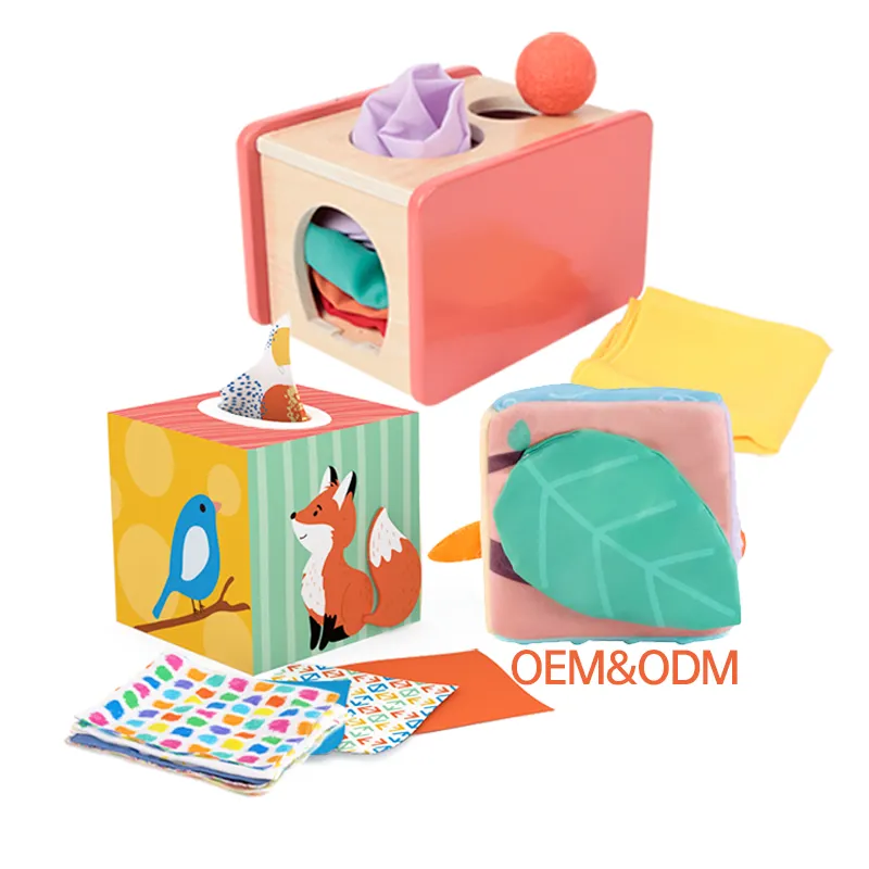 Sıcak satış okul öncesi eğitim bebek doku kutusu ile öğretici oyuncaklar bebek Montessori ahşap duyusal bebek doku kutusu topu oyuncak