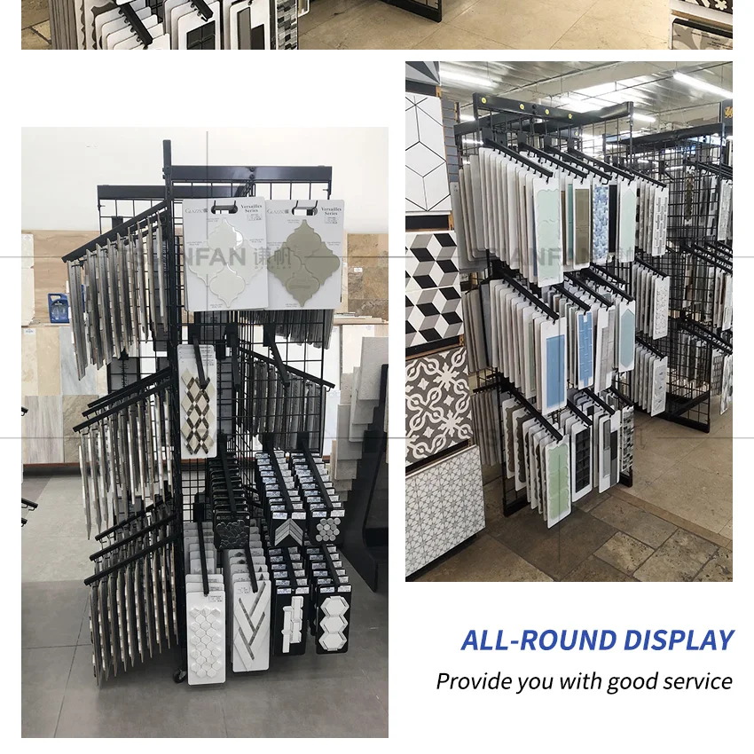 Factory Custom Exhibition Floor Stand Mosaic Display Stand Ceramic Sample Showroom Stone Stand Tile Display Marble Mosaic Rack