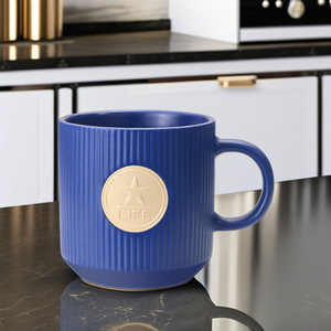 Matte Blue with <strong>Star</strong> Design 12 oz Catering Mugs Cup Set with Handle for <strong>Coffee</strong>, Tea, Cocoa, Milk Ceramic Stoneware Drinkware Set - Product Image 2