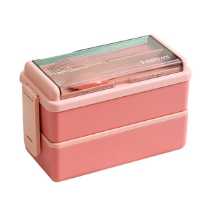 ランチ収納に適した食品容器2層の電子レンジ対応プラスチック弁当箱 - Product Image 1