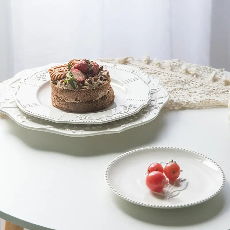 Prato de sobremesa ocidental com estampa de flores estilo americano, conjunto de pratos e pratos de cerâmica para casamento