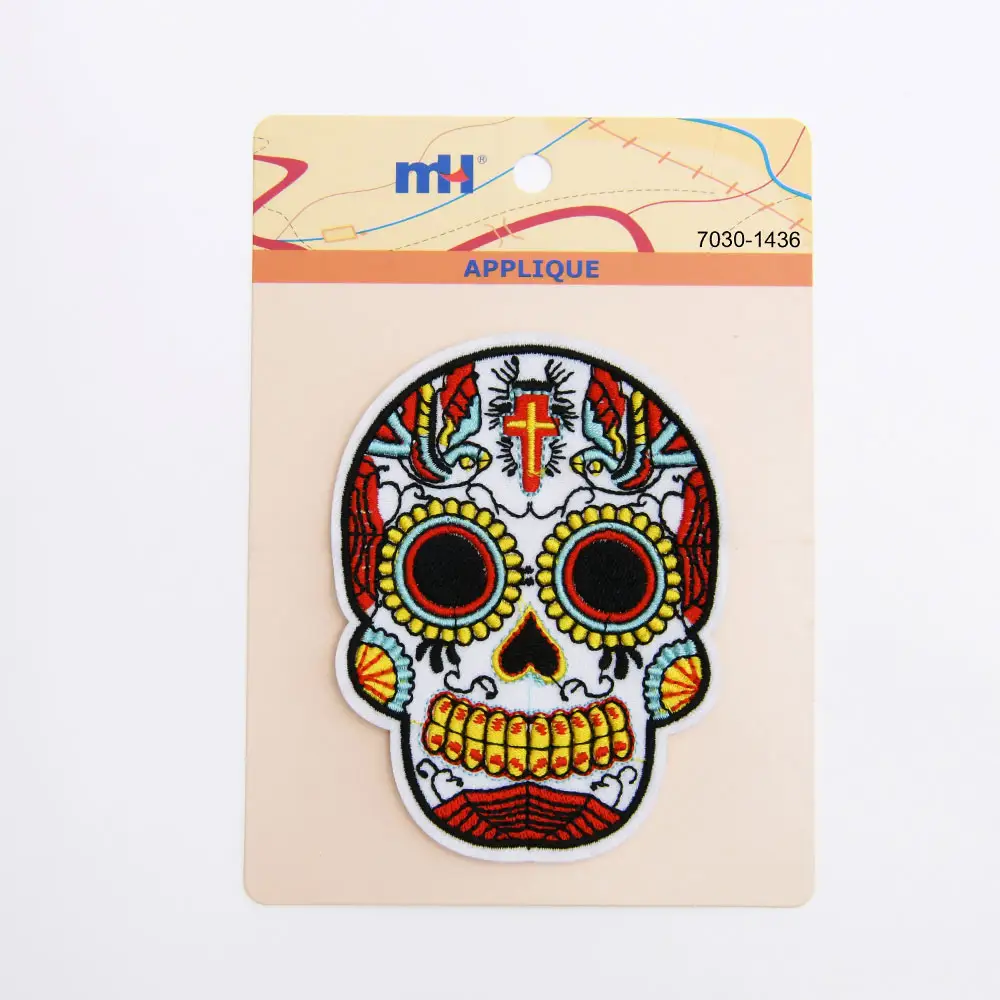 Multi Color Skull Sew on Patch with Embroidered Rose and Flower Sequins