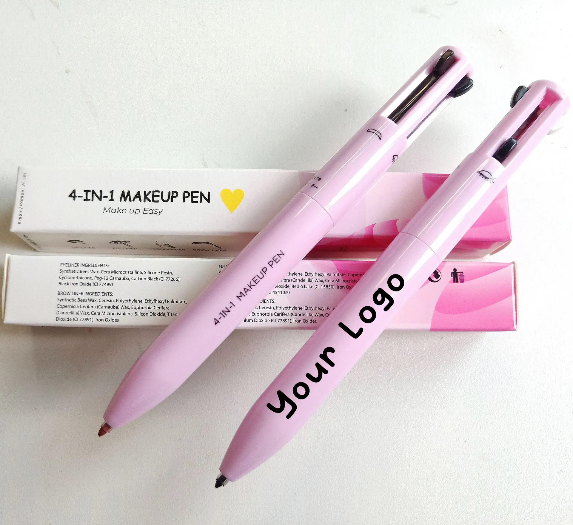 Pensil alis Label pribadi Eyeliner, pensil garis bibir sorot Multi guna satu sentuhan 4 dalam 1 pena rias