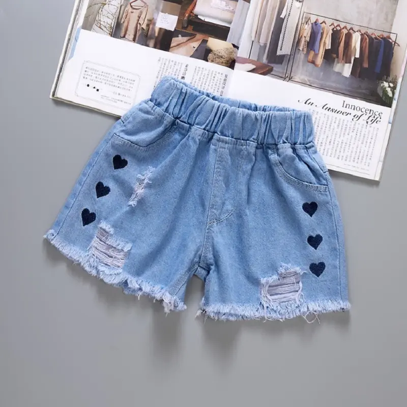 Shorts jeans meninas verão 2022, shorts de denim para meninas, calças curtas para crianças, meninas