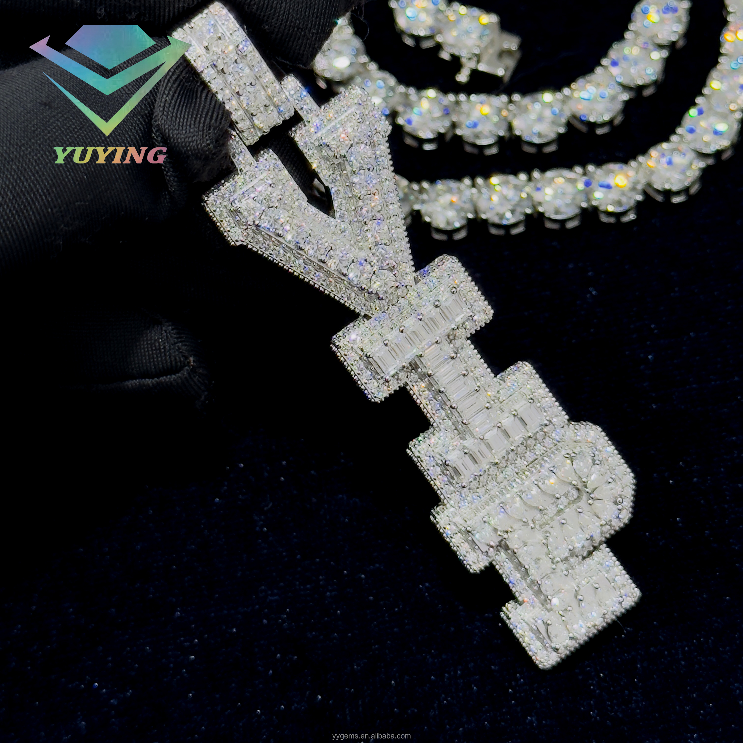Pendentif lettres-moissanite argent