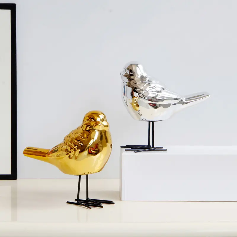Креативное современное Европейское керамическое Гальваническое Золотое серебряное настольное украшение в виде птицы