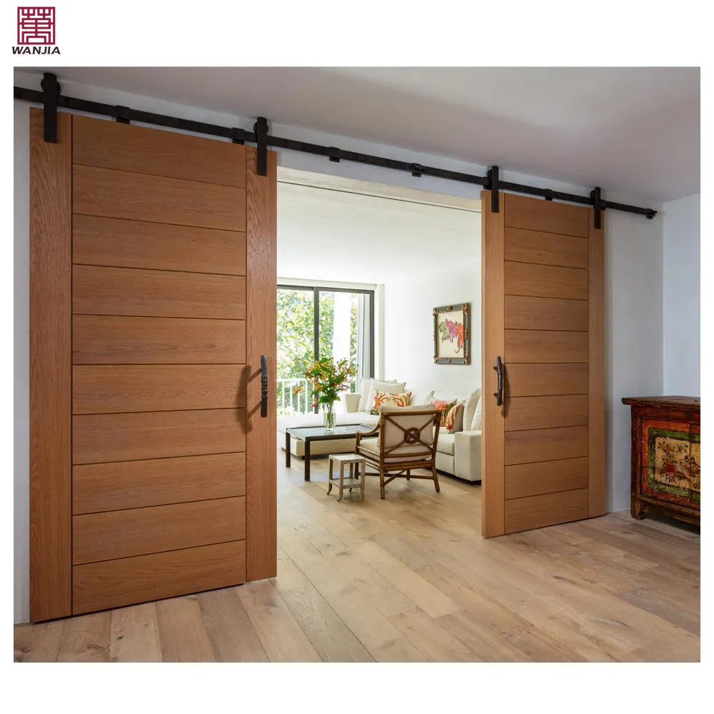 WANJIA-puerta de Granero personalizada, diseño moderno, Interior rústico, puertas correderas de madera maciza