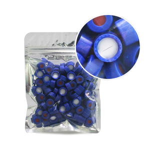 HPLC flakonlar için 9mm mavi vidalı kapak-ön yarık 1mm beyaz PTFE/kırmızı kauçuk Septum, otomatik örnekleyici uyumlu - Product Image 1