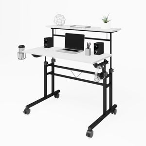 DB Techni Mobili White <strong>Rolling</strong> Writing Desk Height Adjustable Desktop and Moveable Shelf Fixed Feature <strong>Computer</strong> Laptop <strong>Table</strong> - Product Image 2