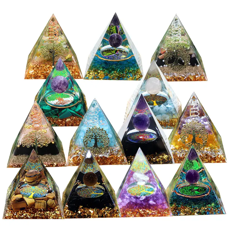 Vente en gros de pyramide d'orgone en cristal d'arbre de vie pyramide d'orgonite cristaux de guérison pierre chakra richesse décoration de la maison cadeaux inde