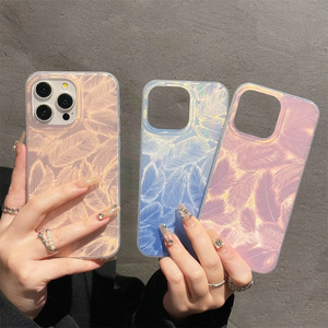 高級デザイナーimd電気メッキダイヤモンドブリンレーザー電話ケースiphone 14 15 pro max tpu pcリーフプリント携帯電話ケース - Product Image 6