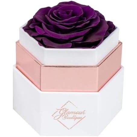 Caja blanca de rosa única morada