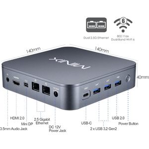 <strong>MINIX</strong> NEO J51-C8 Max Mini Desktop Computer 8GB/512GB M.2 PCIe NVMe SSD Windows 11 Pro 32GB RAM 64GB Aluminum/Wi-Fi6/Dual 2.5GB - Product Image 5