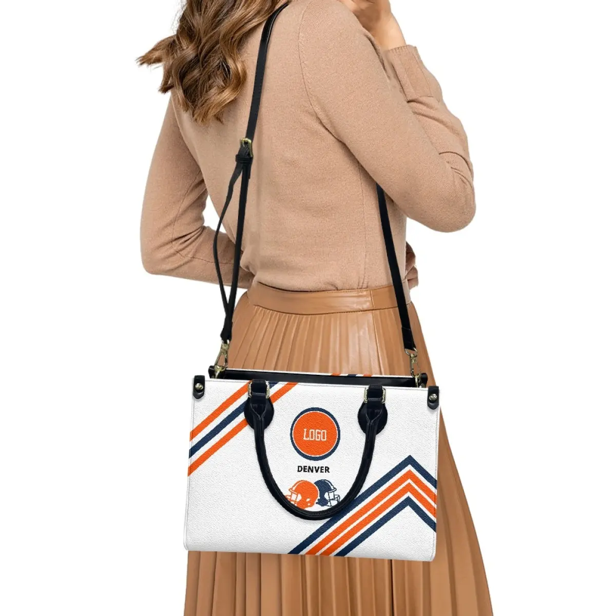 Venta al por mayor de las mujeres barato suave bolso de cuero genuino bolso de mano Denver equipos de fútbol americano personalizado Jing Pin bolsos de cuero