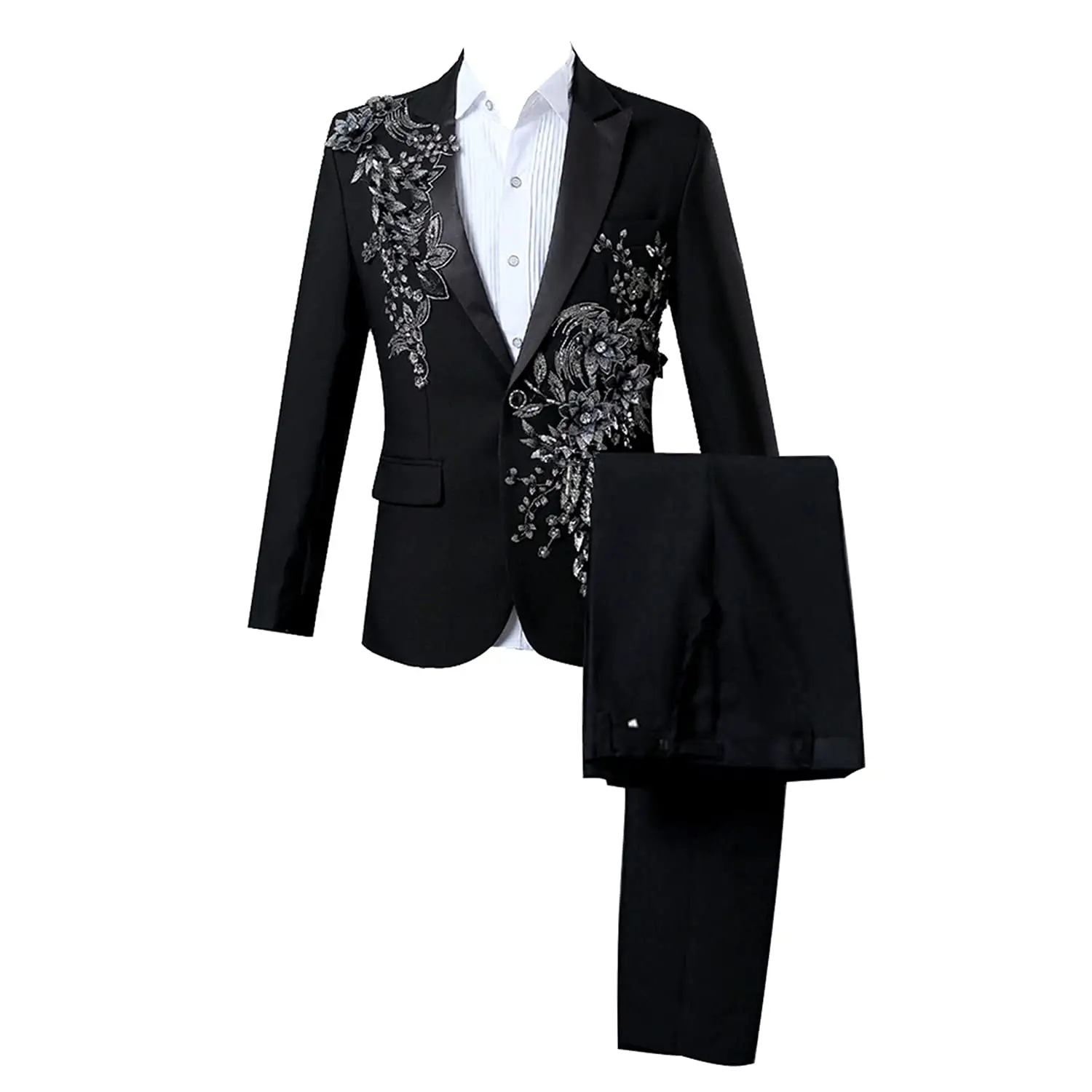 Herren 2 Stück Luxus bestickte Anzüge 1 Button Print Dinner Smoking Jacke Hosen Prom Hochzeit Elegante Blazer Kleid Anzug