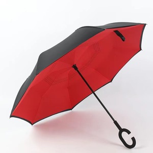 定制23英寸反车伞带标志双层由内而外C形手柄设计反雨伞 - Product Image 1