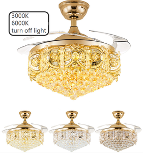 现代奢华花式水晶发光二极管金色吊扇带遥控吊扇灯42英寸发光 - Product Image 6