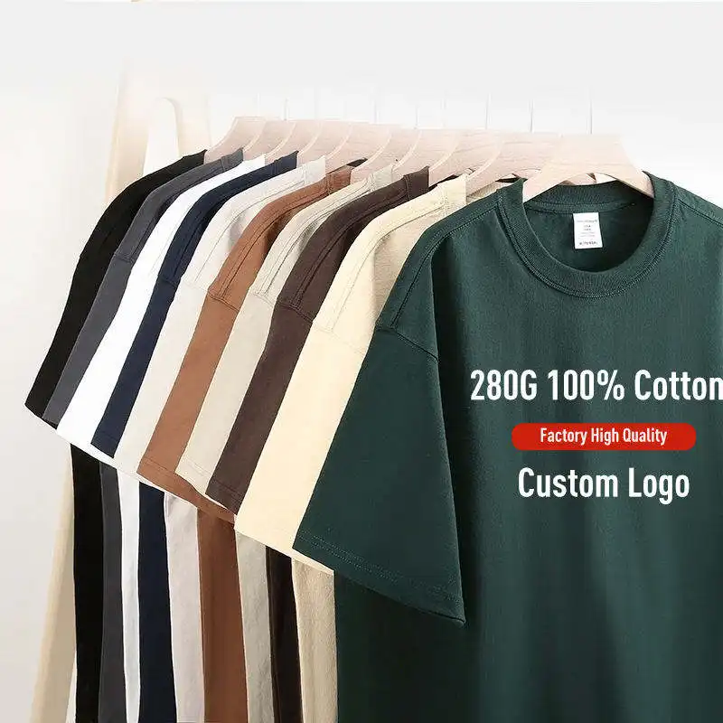 Gráfico personalizado 280g peso pesado de gran tamaño marrón liso en blanco impresión Digital Streetwear Unisex moda 100% algodón camiseta de los hombres