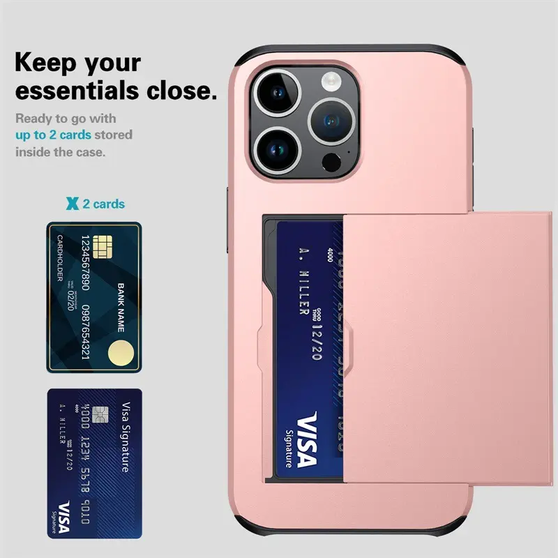 Adecuado para iPhone 15 funda de teléfono para Apple 13ProMax tarjeta deslizante 14Plus funda protectora de billetera anticaída