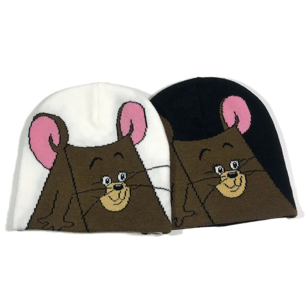 OEM de alta calidad acrílico diseño de moda desplegar niños gorros de invierno logotipo personalizado dibujos animados jacquard gorro de punto