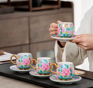 Sıcak satış arapça tarzı kahve kupa seti emaye renk porselen çay bardağı ve altlık kız için Set doğum günü hediyesi - Product Image 4