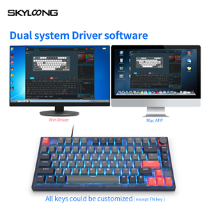SKYLOONG GK75 RGB光学开关黑色半透明外壳深灰色红色PBT键帽游戏键盘，带旋钮，Win/Mac C