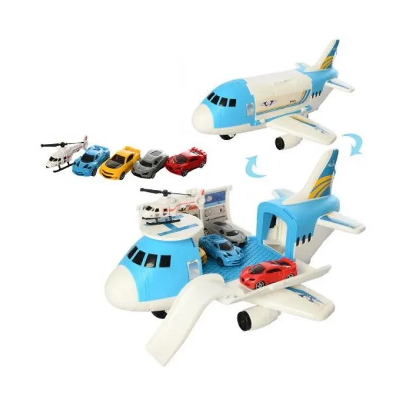 Brinquedos de carro de avião, avião, carro de brinquedo, conjunto de aeronaves, brinquedo com 4 peças de carro, cenário de estacionamento com adesivos, um helicóptero de brinquedo para crianças