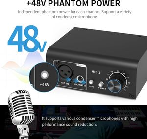Preamplificador de micrófono XTUGA XIC1 para potenciador de micrófonos dinámicos y de condensador con 2 entradas Max 75db Gain 48V XLR Output - Product Image 2