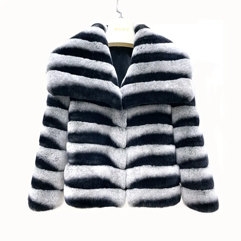 Atacado Luxo Inverno Colorido Casaco De Pele Mulheres Rex Rabbit Chinchilla Fur Coat