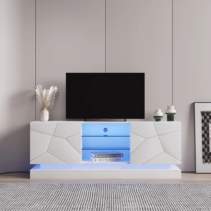 Estante de cristal de diseño moderno, mueble blanco con luz Led para Tv, armario de sala de estar, para uso doméstico