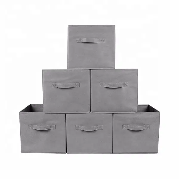 Organizzatore pieghevole armadio contenitore cestini tessuto Set di 6 scatole di stoccaggio cubo con doppio manico