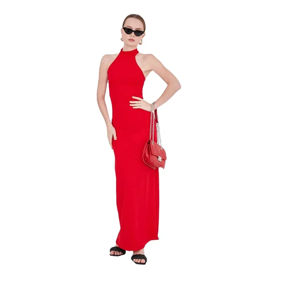 Maxi Length Red Camisole Dress Well-Fitting Stylish Dress Elegant Dress With Back Detail Red