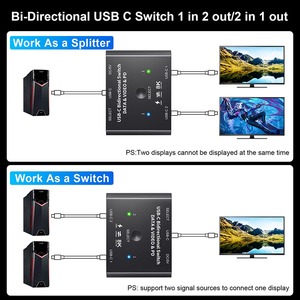 2路8K USB C KVM开关视频8K @ 30Hz 4K @ 120Hz PD 100w 10gbps数据传输USB 3.1 C型分离器电缆，用于PC移动 - Product Image 5