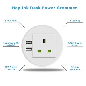 Toma de corriente estándar redonda de escritorio UE Reino Unido 1pin + puerto de carga USB A + C/enchufes de muebles de alimentación de CA europeos integrados - Product Image 3