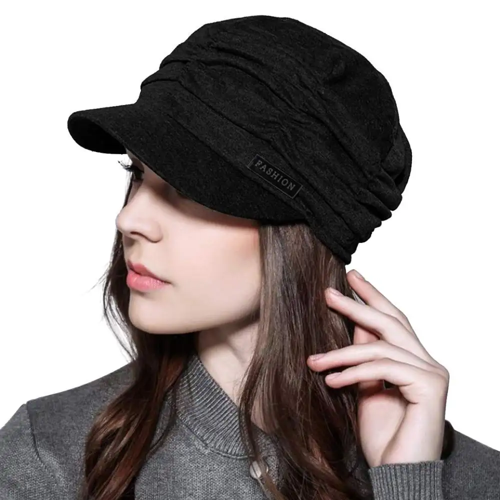 Q618 cappelli da berretto antirughe in morbido cotone per ragazze visiera cappelli invernali Vintage berretto da strillone con visiera da donna