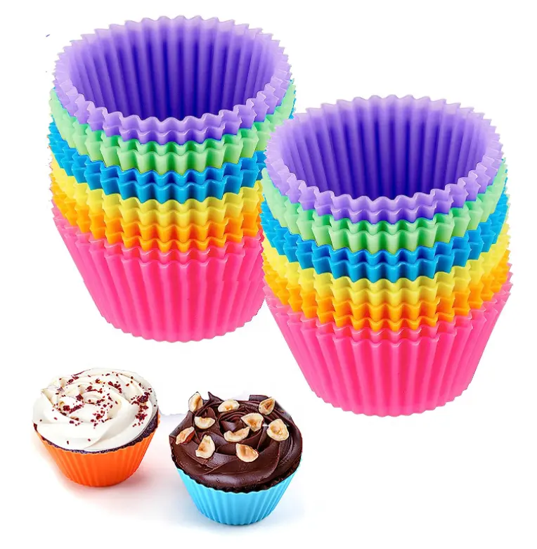 Mangkuk panggang Cupcake silikon 24 Pak cangkir panggang silikon dapat digunakan kembali alas Cupcake Muffin anti lengket untuk pesta