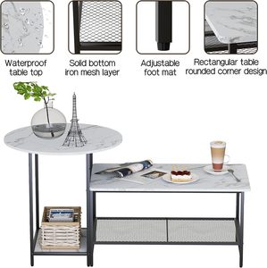 Juego de mesa de centro de 2 mesas auxiliares de almacenamiento ModernWhite Faux Marble Mesa redonda y rectangular para sala de estar Dormitorio Comedor - Product Image 5