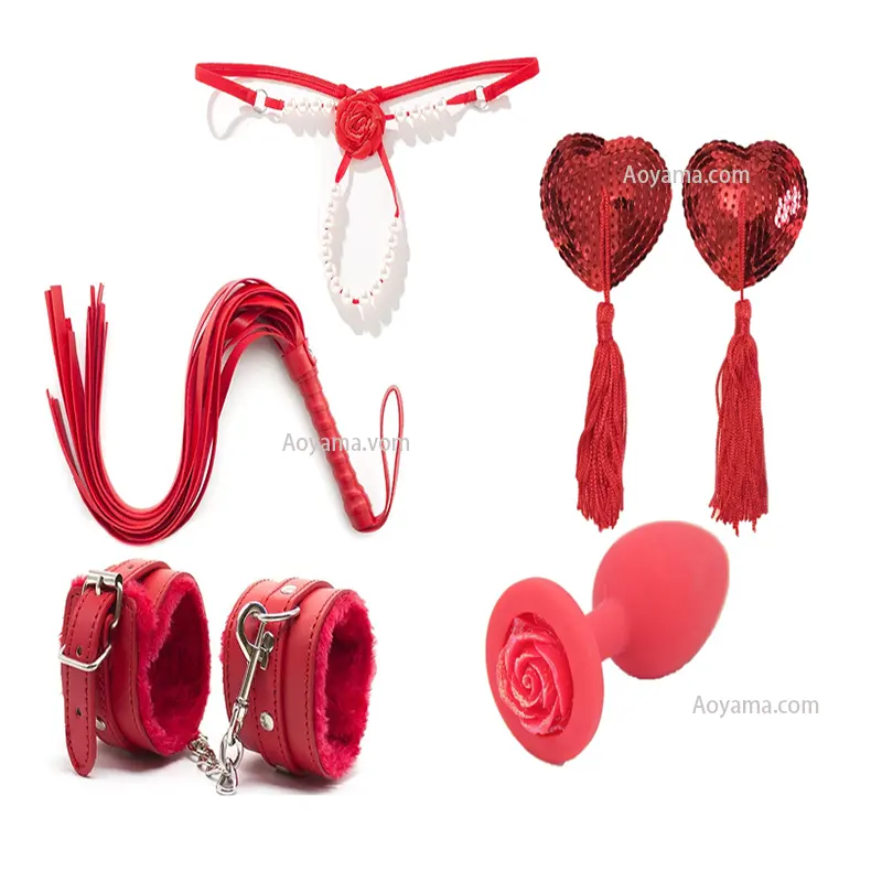 Valentine của ngày 5 cái/bộ sexy phù hợp với T-back Đồ Lót & handcuff roi hình trái tim núm vú Bìa Rose hậu môn cắm quan hệ tình dục đồ chơi Kit