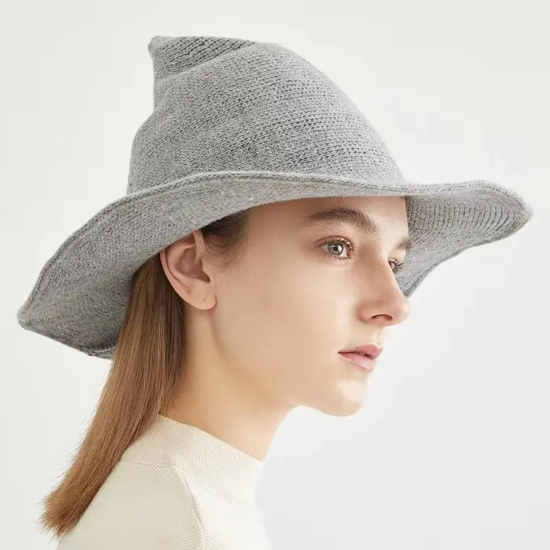 Sombrero de bruja de lana para Halloween, decoración de Festival para mujer, sombrero de bruja de Mago para fiesta, sombrero de cubo de color sólido a la moda para mujeres y niños