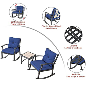 Hiện đại hiên hiên ngoài trời nội thất sân vườn thiết lập sân thượng hồ bơi 3 mảnh màu xanh Bàn và ghế - Product Image 6