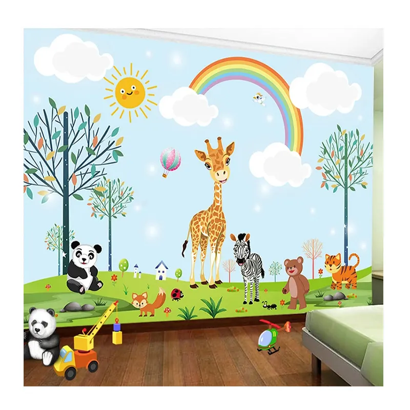 خلفية جدارية مخصصة من KOMNNI ، خلفية جدارية ثلاثية الأبعاد لطيفة على شكل حيوانات كرتونية ، ديكور جدران لغرفة الأطفال ، قشر وعصا